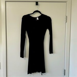 Elegant Black Long-Sleeve Wrap Dress
